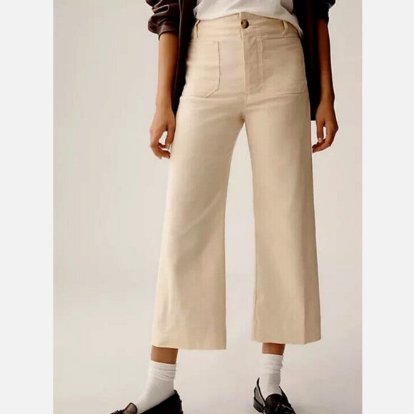 Anthropologie 31P The Colette Cropped Wide-Leg Pants 31 Petite Yellow Cream Nwt - Picture 2 of 6